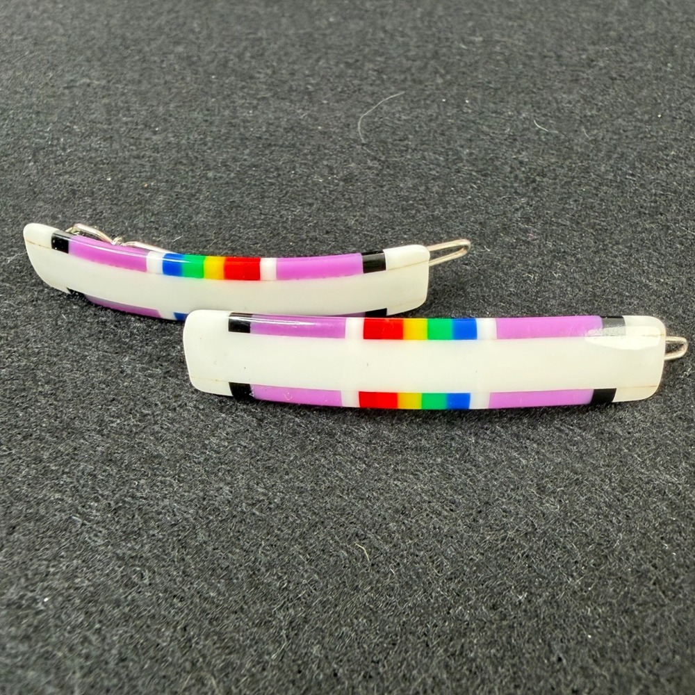 Vintage Rainbow Rectangle Hair Barrette‎ Set of 2 80s Retro Pride Colorful